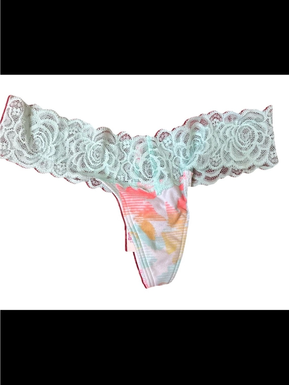 PINK Victoria's Secret Pastel Tie-Dye Thong with Mint Lace Waistband